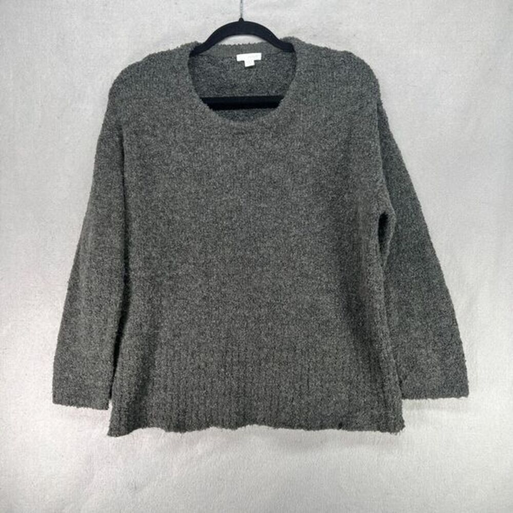 J Jill Sweater Womens MP Gray Boucle Fuzzy Acrylic Wool Cozy Teddy Minimalist